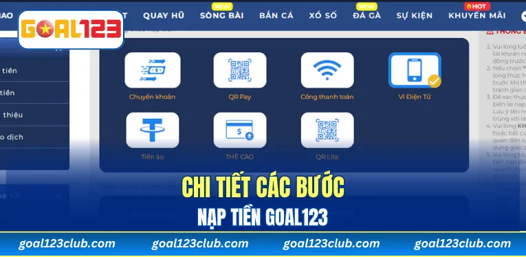 Chi tiết các bước nạp tiền Goal123